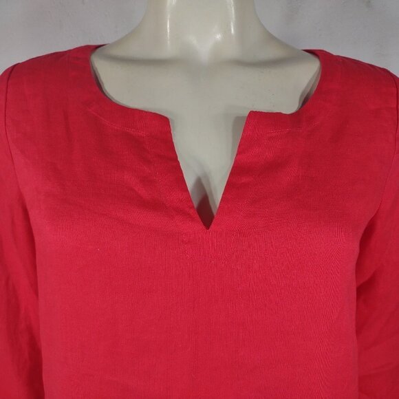 NWT J. Jill Pimento red 100% Linen 3/4 sleeve Y-Neck shirt blouse ladies XS - Picture 2 of 8